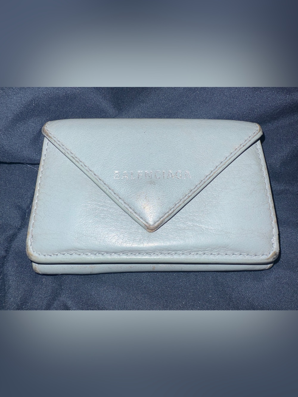 BALENCIAGA Powder Blue Envelope Trifold Wallet Soft Leather Coin Purse Card Case